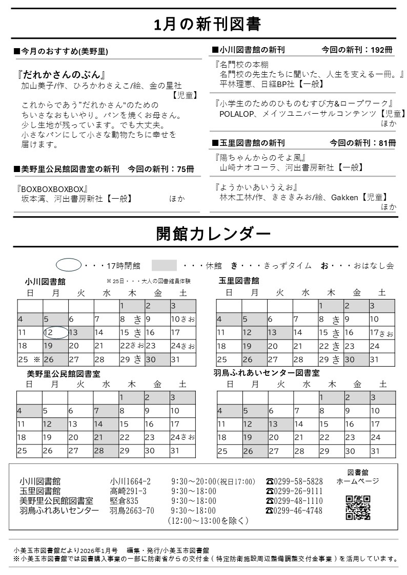 裏としょかんだより1月号裏 裏としょかんだより1月号裏
