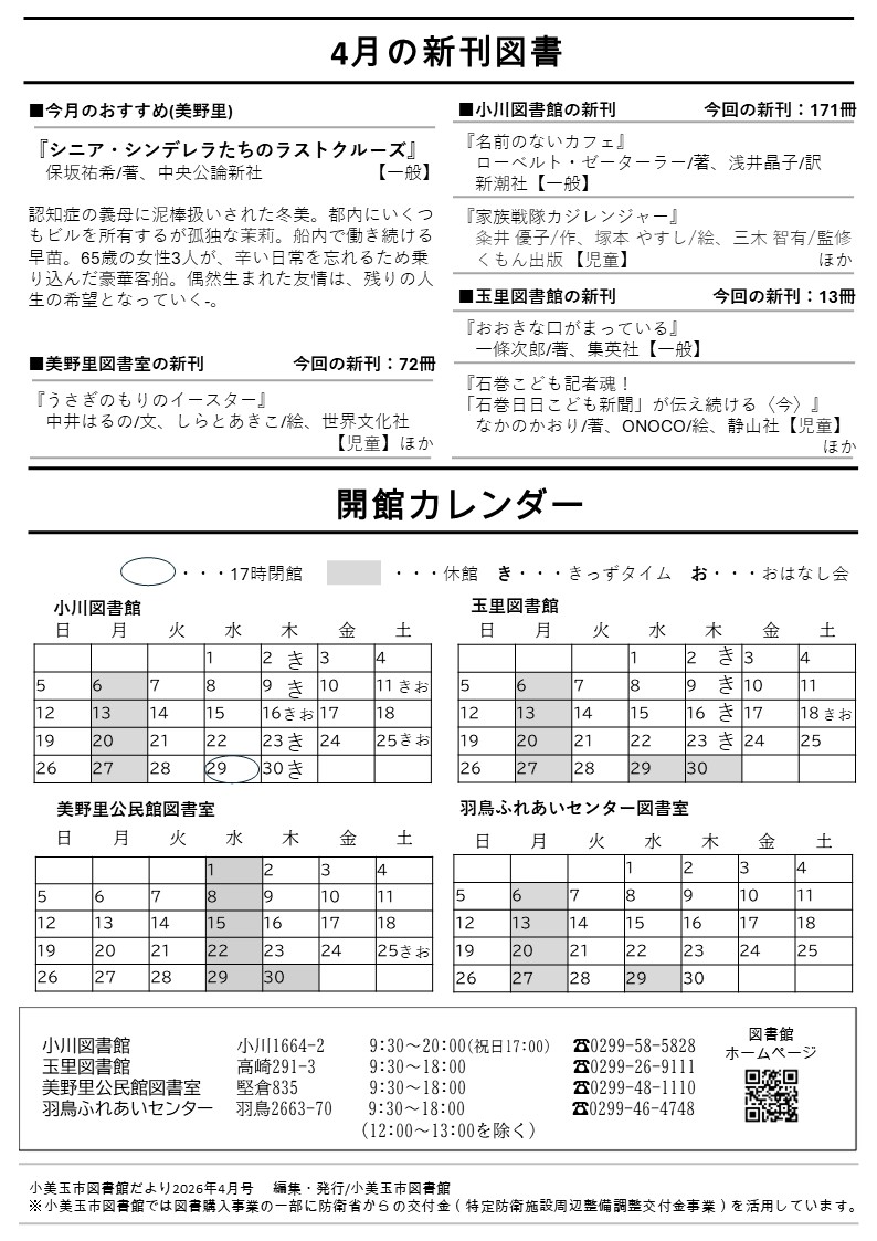 図書館だより4月号裏 図書館だより4月号裏